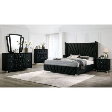 Josie Modern Winged Bed Black Velvet