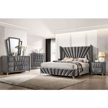 Josie Grey Velvet Modern Bed