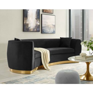 Black velvet modern sofa with gold finish base