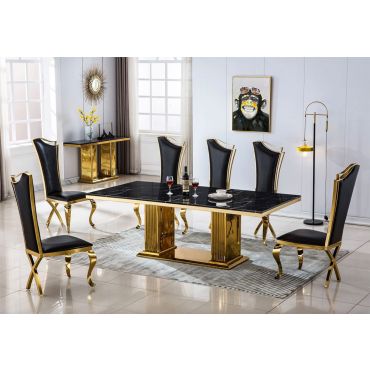 Kassel Large Marble Top Dining Table Gold Base