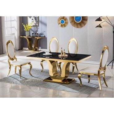 Kendall Black Marble Top Gold Dining Table