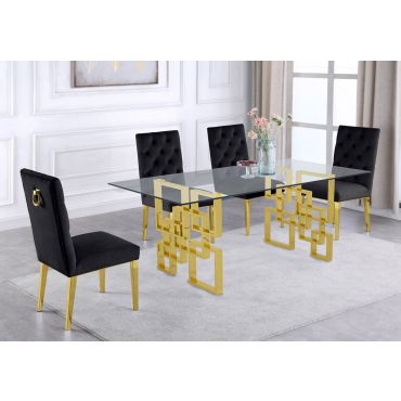 Kenza Glass Top Dining Table Set Gold Base