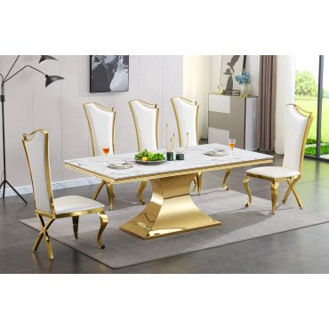Kylah Marble Top Dining Table Set Gold Base