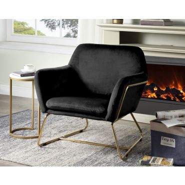 black velvet modern accent chair with gold finish frame