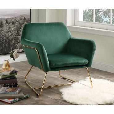 green velvet modern accent chair with gold finish frame
