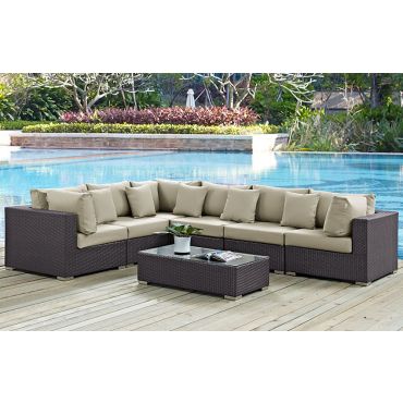 Lambid 7 Piece Outdoor Wicker Sectional Set