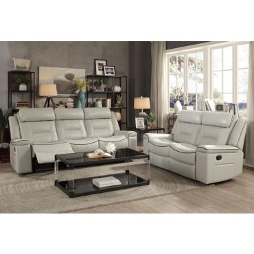 Larkin Light Grey Leather Recliner Sofa
