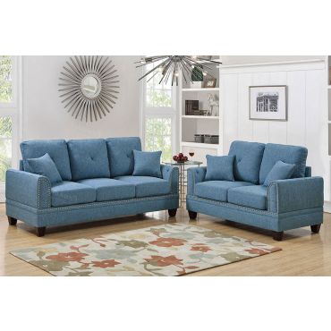 Laurel Sofa Set Blue Fabric