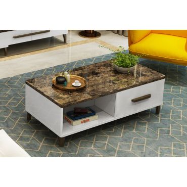 Lawford Faux Marble Coffee Table With Drawers