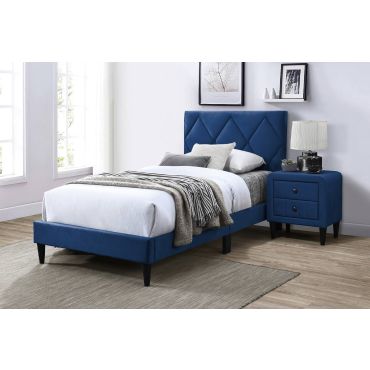 Lazer Navy Blue Velvet Platform Bed