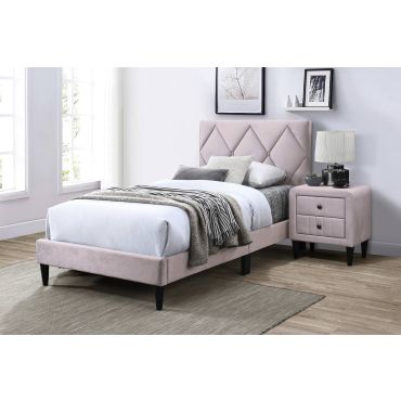 Lazer Light Pink Velvet Platform Bed