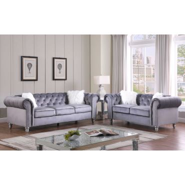 Lazo Gray Tufted Velvet 2-Piece Sofa Set