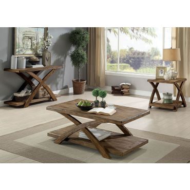 Leandra Rustic Oak Finish Coffee Table Set