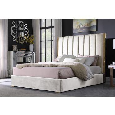 Leilah Beige Velvet Modern Platform Bed