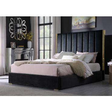 Leilah Black Velvet Bed With Gold Frame