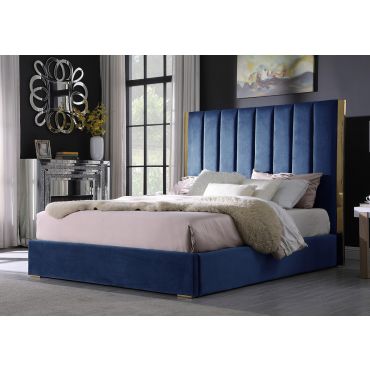 Leilah Navy Blue Velvet Platform Bed