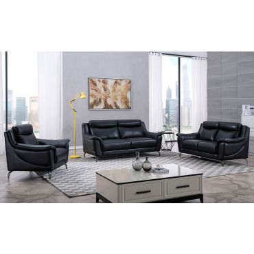 Levan Black Genuine Leather Sofa Set