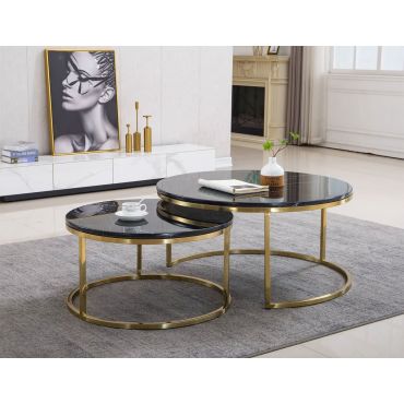 Lia Black Marble Coffee Table Set