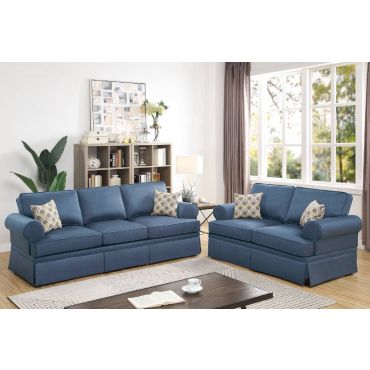 Lily Blue Linen 2-Pice Slipcover Sofa Set