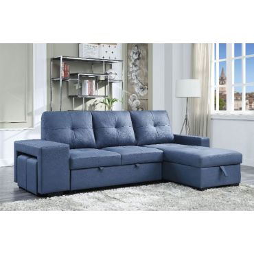 Limo Blue Sectional Sleeper With Ottomans
