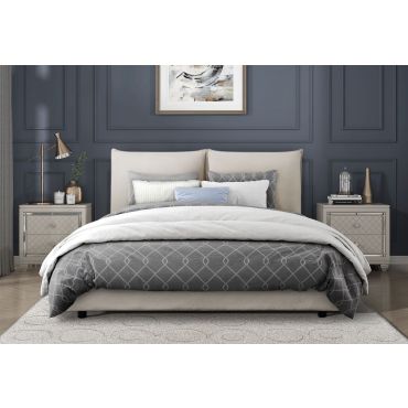 linna Beige Chenille Platform Bed