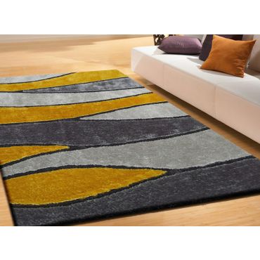 Grey Yellow Living Shag Rug 120