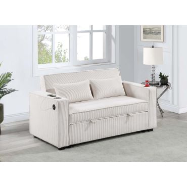 Lizette Ivory Corduroy Loveseat Sleeper