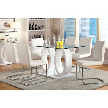 Lodia White Lacquer Dining Table Set
