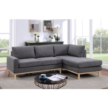 Lomma Dark Grey Sherpa Sectional With Wood Legs