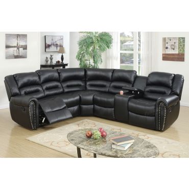 Lorcan Black Leather Recliner Sectional