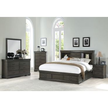 Louis Philippe Grey Finish Storage Bed