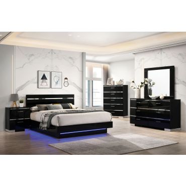 Luster Black Lacquer Bedroom Set With LED Lights