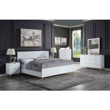 Luxor White Lacquer Bed Gold Accents