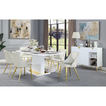 Luxor White Lacquer Dining Table With Gold Accent