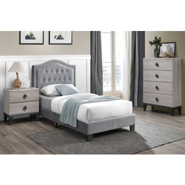 Mackenzie Grey Velvet Bed