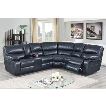 Madelia Ink Blue Leather Power Recliner Sectional