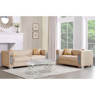 Malory Beige Leather Modern Sofa Set