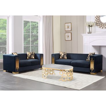 Malory Black Velvet Sofa Set With Gold Trim