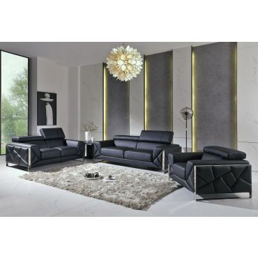 Malvina Black Italian Leather Sofa Set