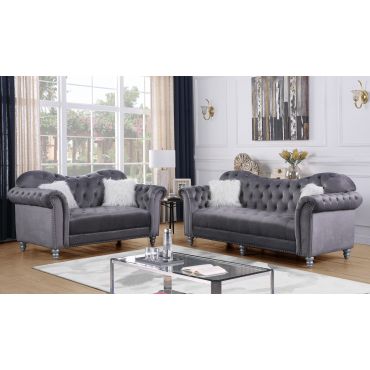 Manley Grey Velvet 2-Piece Sofa Set