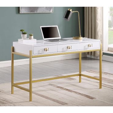 Marabella Glossy White Writing Desk Gold Legs