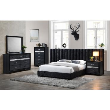 Marcella Black Winged Headboard Bed