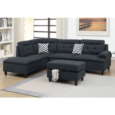 Marden Black Linen Sectional Sofa Set