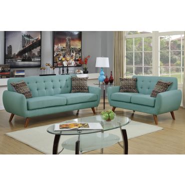 Marnie Sky Blue Linen Fabric Sofa Set