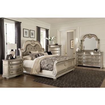 Marylan Traditional Bedroom Silver Finish