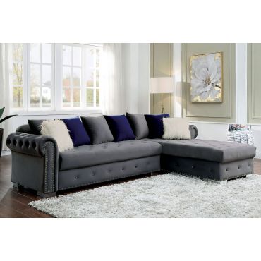 Marys Chesterfield Sectional Grey Velvet