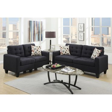 Mason 2-Piece Black Linen Sofa Set 