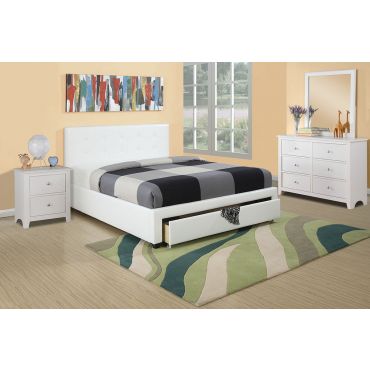 Maxon White Leather Storage Bed