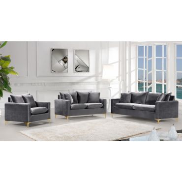 Melinda Grey Velvet Modern Sofa Set