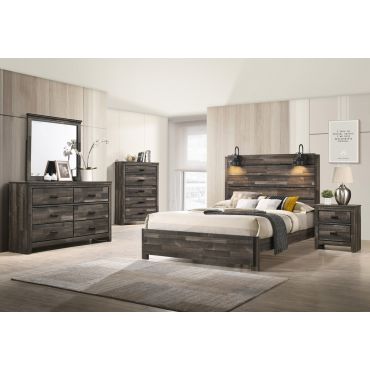 Miguel Rustic Finish Bed With Lights